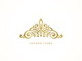 Elegant glitter gold tiara logo on white background.